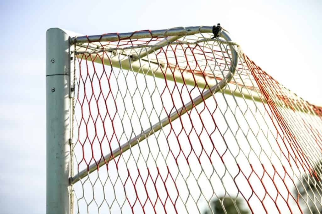 Closeup on the corner of a soccer goal