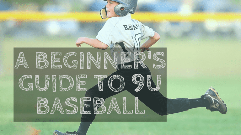 Youth baseball player running bases with overlaying text that reads "A Beginner's Guide to 9U Baseball"
