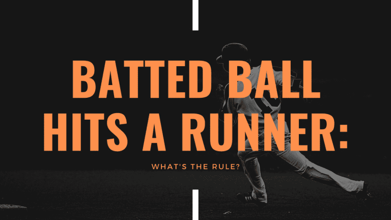 Baserunner rounding second base with overlaying text that reads "Batted Ball Hits a Runner: What's the Rule"