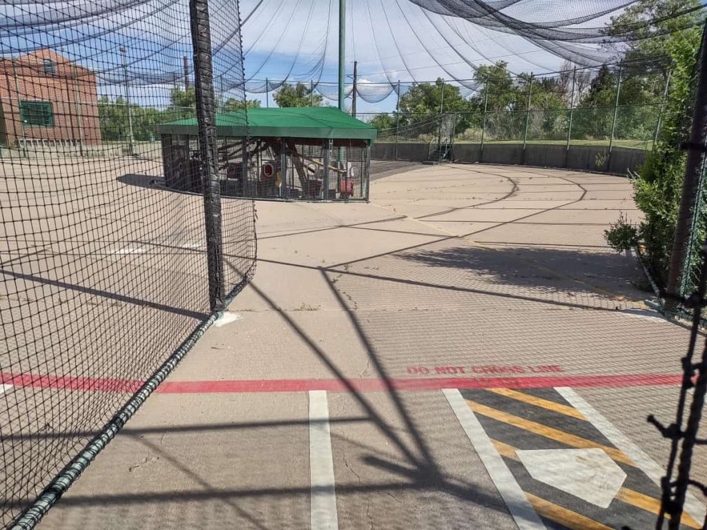 Inside one of the cages at the Batting Cages at Cornerstone Park in Englewood, Co