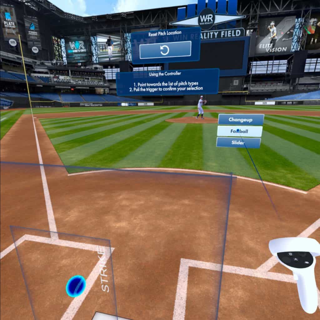 Using Oculus Quest 2 controller to select what pitch type you saw in the Pitch Recognition Drill from WIN Reality