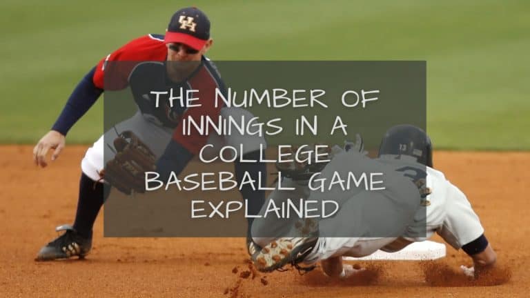 Baserunner in white uniform slides headfirst into second base while the shortstop prepares to catch the ball. The overlaying text reads "The Number Of Innings In A College Baseball Game Explained"