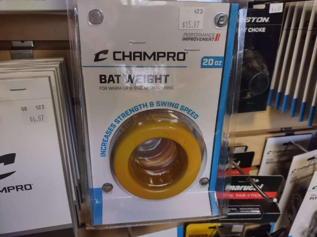20oz Champro batting weight in its original packaging on a shelf at a store