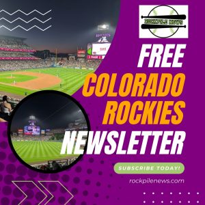 Square ad for the company Rockpile News that is promoting their newsletter about the Colorado Rockies